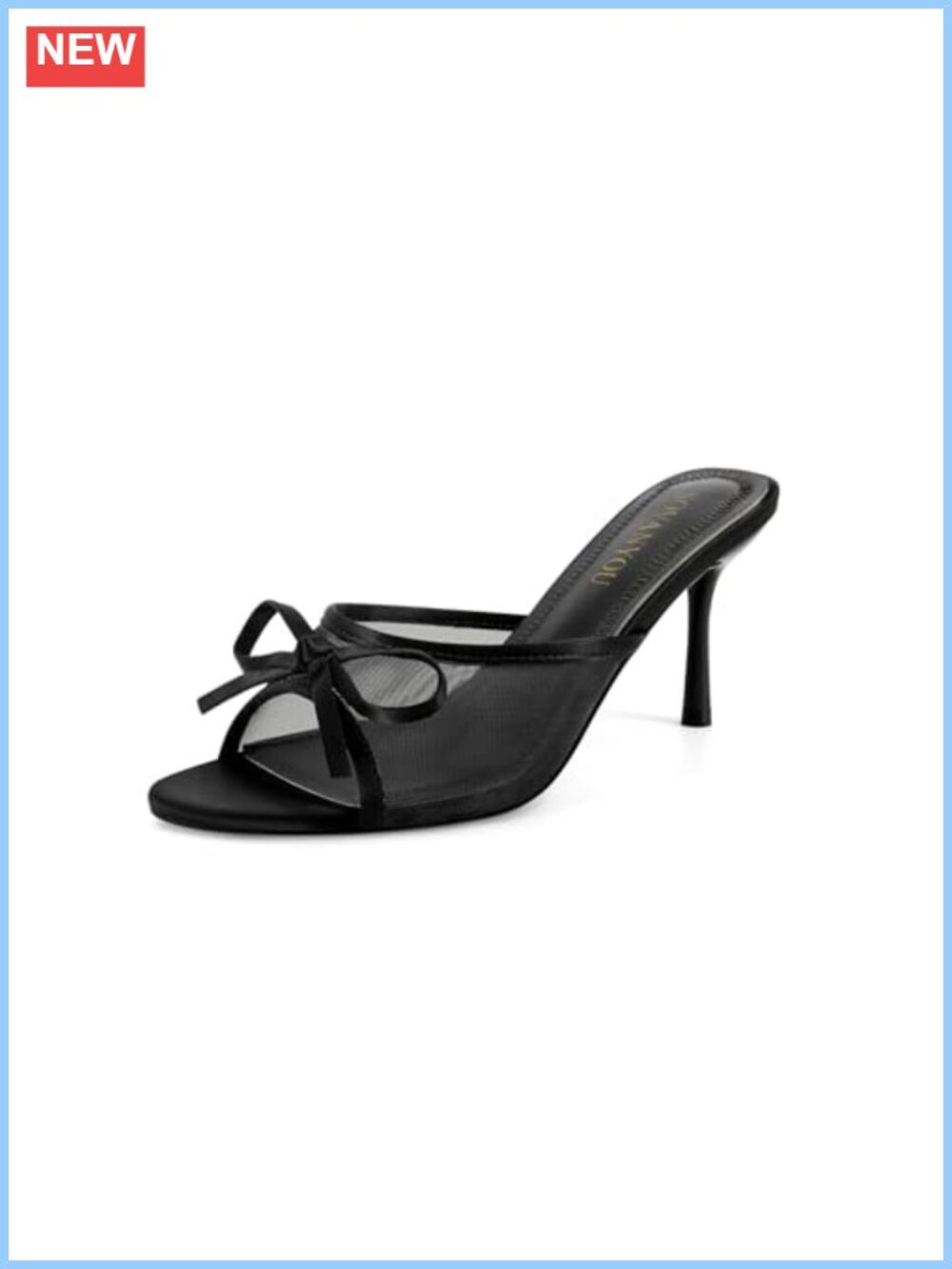 Mesh Mule Heels with Bow Open Round Toe Stiletto Slip On Backless Sandals